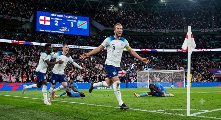 Com dois gols de Kane, Inglaterra vira contra a RD Congo e avança às oitavas da Copa do Mundo